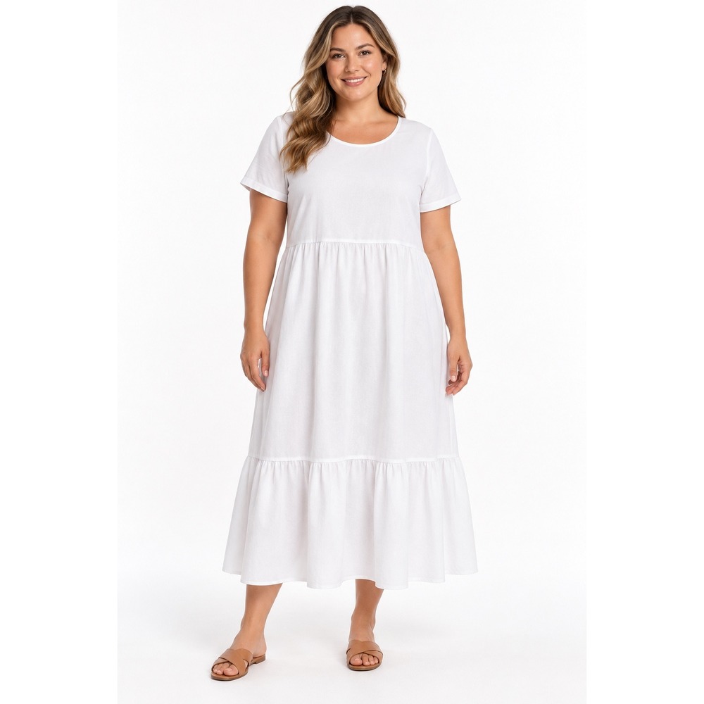 Old Navy Tiered Midi Dress XL White Short Sleeve Slub Jersey Pockets